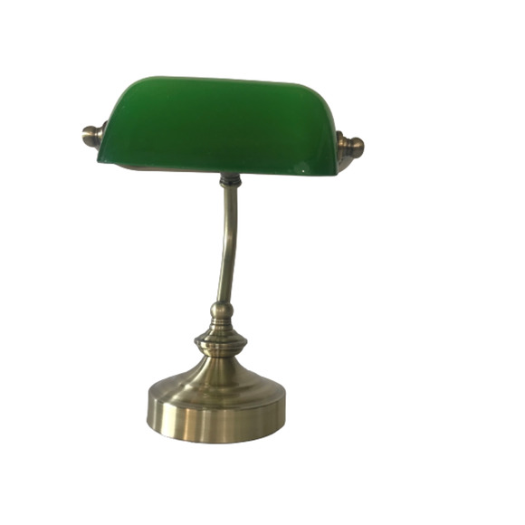 Vintage Brass Bankers Desk Lamp-Green Glass Shade - Picture 1 of 4